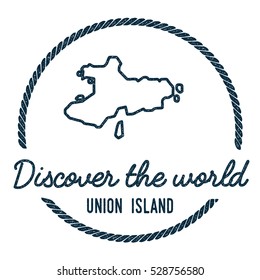 Union Island Map Outline. Vintage Discover the World Rubber Stamp with Union Island Map. Hipster Style Nautical Rubber Stamp, with Round Rope Border. Union Island Map Vector Illustration.