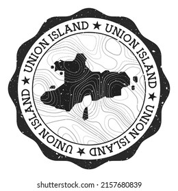 Union Island outdoor stamp. Round sticker with map with topographic isolines. Vector illustration. Can be used as insignia, logotype, label, sticker or badge of the Union Island.