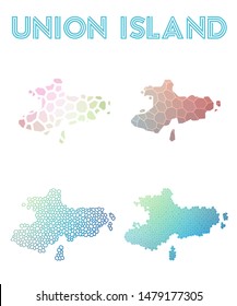 Union Island polygonal map. Mosaic style maps collection. Bright abstract tessellation, geometric, low poly, modern design. Union Island polygonal maps for infographics or presentation.