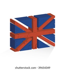Union Jack in 3D, grunge vector on white