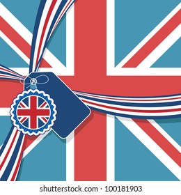 union jack background with ribbon and decorations, no gradients or transparencies