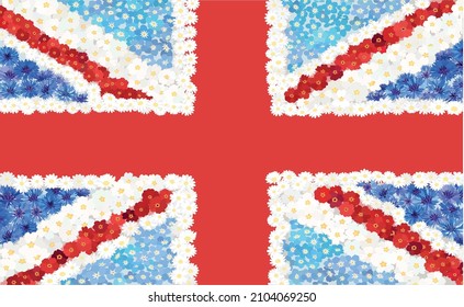 Union Jack Bristish flag illustration with flower pattern