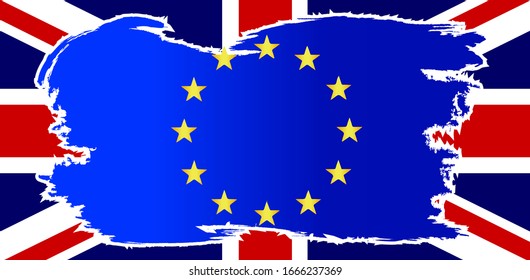 The Union JAck Flag with EU blue flag and stars