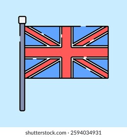 Union Jack Flag Flat design style, British flag on a pole, representing the UK, great for patriotic designs, tourism content, and national identity projects.