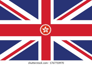 The Union Jack, Union Flag, the national flag of the United Kingdom vs flag of Hong Kong