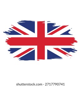 Union Jack flag with rough brush strokes in red and blue on white background