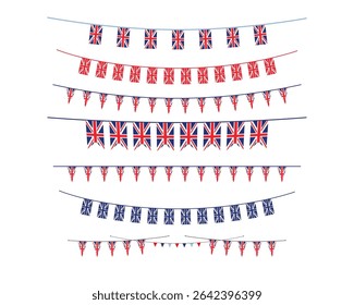Union Jack flag set. United Kingdom symbol for invitation, card, ticket, leaflet, banner, poster, web