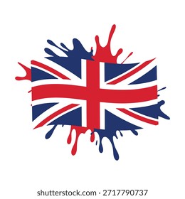 Bandera Union Jack con efecto de pintura salpicada en rojo y azul British United