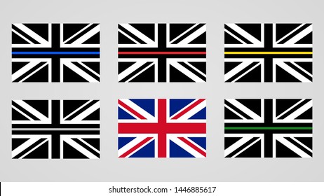Union Jack flag of the United Kingdom and thin line sign flags