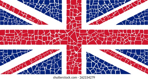 Union Jack. Mosaic British flag. Design element for banner, card, T-short, poster.