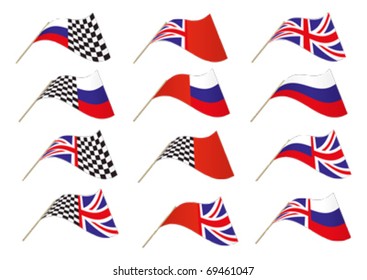 Union Jack, Russian and Checkered Flag editable Vector