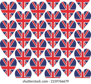 Union Jack seamless pattern pattern with hearts shapes, flag of United Kingdom svg