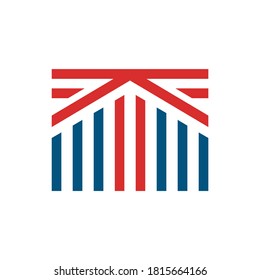 union jack in stripes form a house shape - UK real estate and property logo design