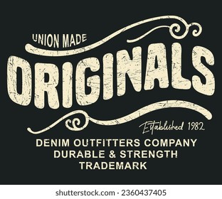 Compañía de productos originarios de la Unión Denim Outfitters   Impresión editable con efecto grungo para camiseta gráfica o sudadera - Vector