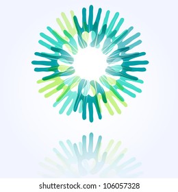 union and peace concept, a circle made from hands with hearts