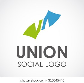 Union social connect link ribbon abstract vector logo design template business group support icon company identity symbol concept