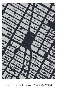 Union Square Park in Manhattan, New York City, USA black and white poster with footpaths and nearby buildings, neighborhood footprint plan
