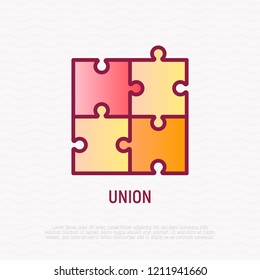 Union thin line icon: puzzle. Modern vector illustration.