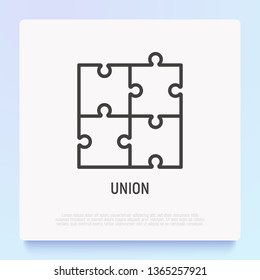Union thin line icon: puzzle. Modern vector illustration.