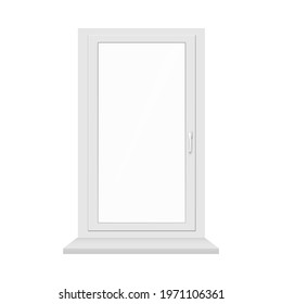 Uni-part plastic window frame with windowsill template realistic vector illustration isolated on white background. Interior window frame or casement with glass.