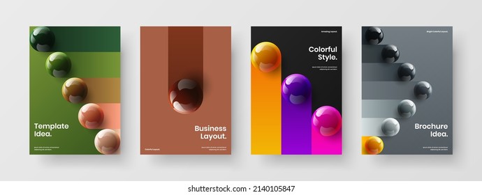 Unique 3D balls brochure concept composition. Original cover A4 vector design illustration bundle.