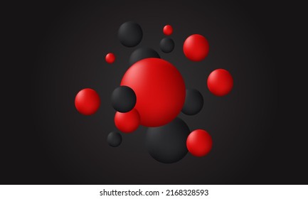 unique 3d black red image flying spheres isolated on background.Trendy and modern vector in 3d style.