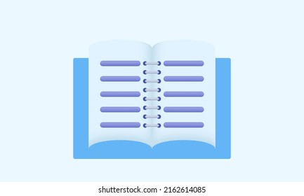 unique 3d blue empty notepad on pastel design icon isolated on background.Trendy and modern vector in 3d style.