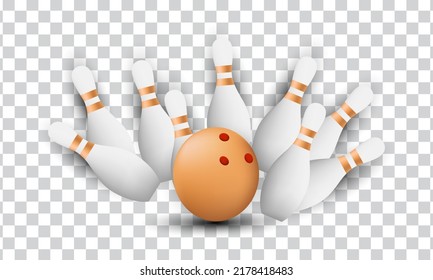 unique 3d bowling strike minimal icon design isolated on transparant background.Trendy and modern vector in 3d style.