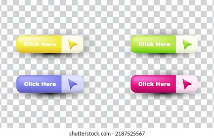 unique 3d click here button arrow pointer clicking design icon isolated on background.Trendy and modern vector in 3d style.