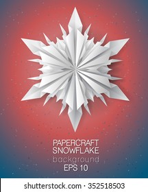 Unique 3D origami/paper folded snowflake card - vector illustration.