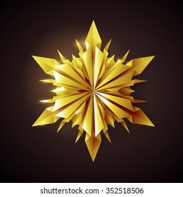 Unique 3D origami/paper folded snowflake card - vector illustration.