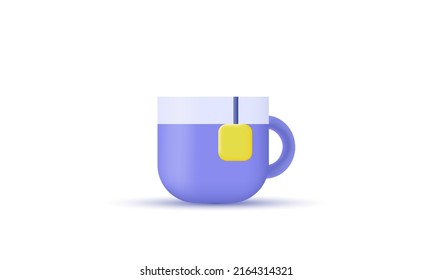 unique 3d realistic cup tea mug bag time breakfast isolated on white background.Trendy and modern vector in 3d style.