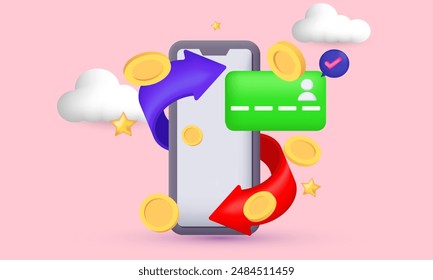 unique 3d realistic icon cashback money refund smartphone new concept vector design.vector icon 3d illustration.for business finance etc.