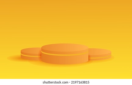 unique 3d realistic yellow product background stand podium pedestal. Cartoon minimal style. 3d vector illustration.