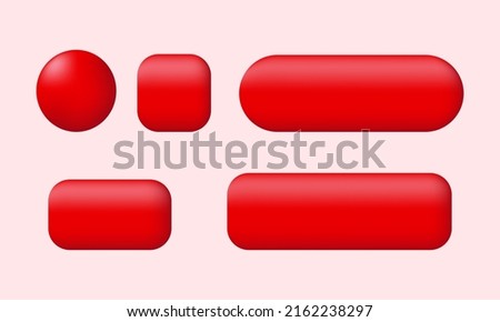 unique 3d red buttons collection matted shaped isolated on background.Trendy and modern vector in 3d style.