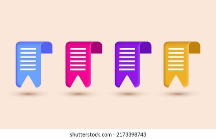 unique 3d rendering set documents design icon stack paper sheets confirmed colorful isolated on background.Trendy and modern vector in 3d style.