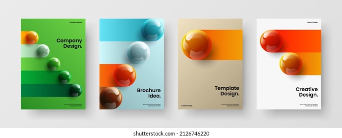 Unique 3D spheres book cover concept set. Abstract corporate brochure vector design layout bundle.