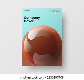 Unique 3D spheres catalog cover template. Minimalistic company brochure design vector illustration.