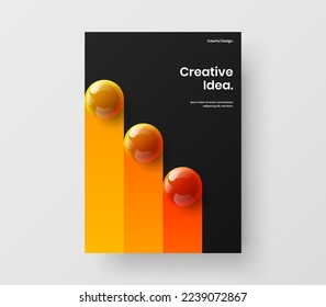 Unique 3D spheres pamphlet concept. Clean annual report vector design illustration.