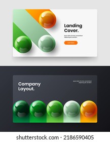 Unique 3D spheres pamphlet illustration bundle. Clean corporate identity design vector template collection.