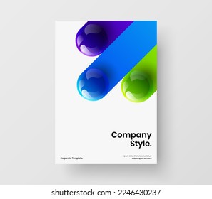 Unique 3D spheres poster concept. Clean presentation A4 vector design layout.