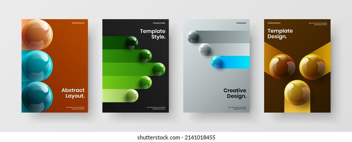 Composición única de plantillas de afiches de esferas 3D. Ilustración de diseño vectorial de portada A4 minimalista.