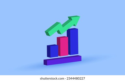 unique 3d style bar chart graph business growth icon trendy symbols isolated on background.3d design cartoon style. 