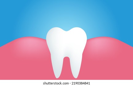 unique 3d white single tooth healthy gums isolated on background.Trendy and modern vector in 3d style.