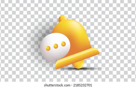 unique 3d yellow bell notification speech bubble socia icon design isolated on transparant background.Trendy and modern vector in 3d style.