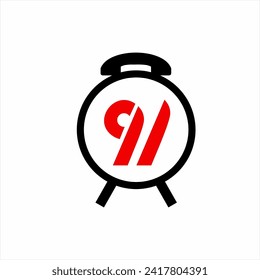 Einzigartiges Logo-Design 911 mit Illustrationen von Wecker und Telefon.
