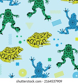 unique abstract amphibians frogs mandala art memphis style decor seamless pattern premium vector