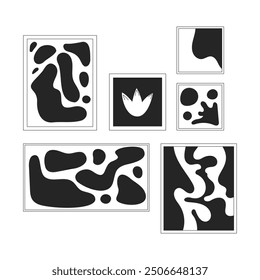 Unique abstract artwork frames collection black and white 2D line object. Art gallery. Creative decoration. Abstraction paintings isolated clip art vector outline item. Monochromatic spot illustration