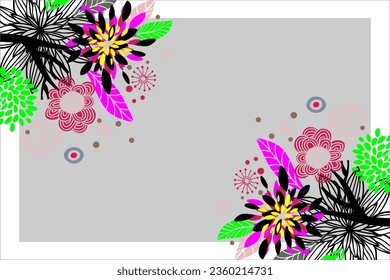 Unique abstract background design shaped like colorful plants and flowers on a gray background
