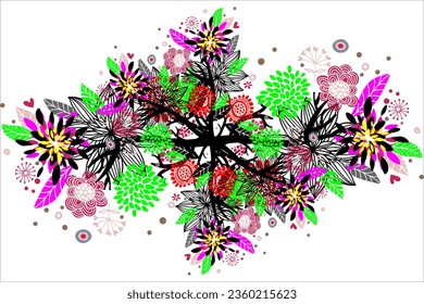 The unique abstract background design shaped like colorful plants and flowers looks beautiful on a white background